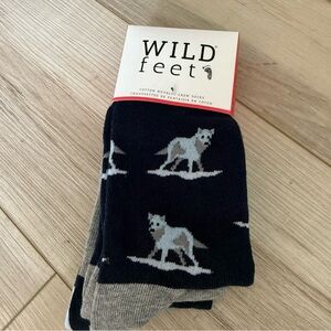 New Wild Feet Women’s wolf wolves Crew Socks - 3 Pairs NWT